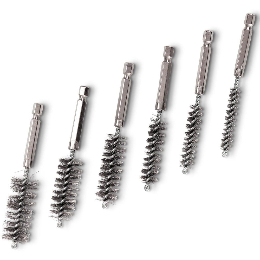 6PCS Copper Tube Cleaner Set with Stainless Steel Brushes and Hex Shank Handle