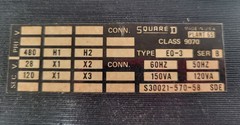 Square D 9070E0-3 Control Transformer 150VA 120VA 60/50HZ 9060 E0-3 Ser B