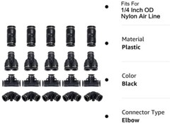 Push to Connect Fittings Air Line Pneumatic Fittings Kit Fits 1/4 Inch OD 20 Pcs