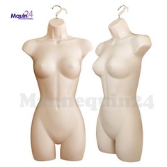 2 FLESH MANNEQUIN FEMALE TORSO DRESS FORMS + 1 TABLE TOP STAND + 2 HANGERS