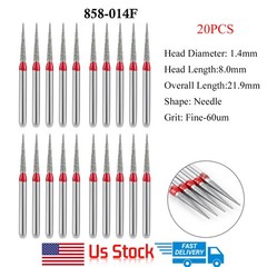 Dental FG 858 014F Needle Shape Diamond Burs Fine Grit/Extra Fine 20pc USA Stock