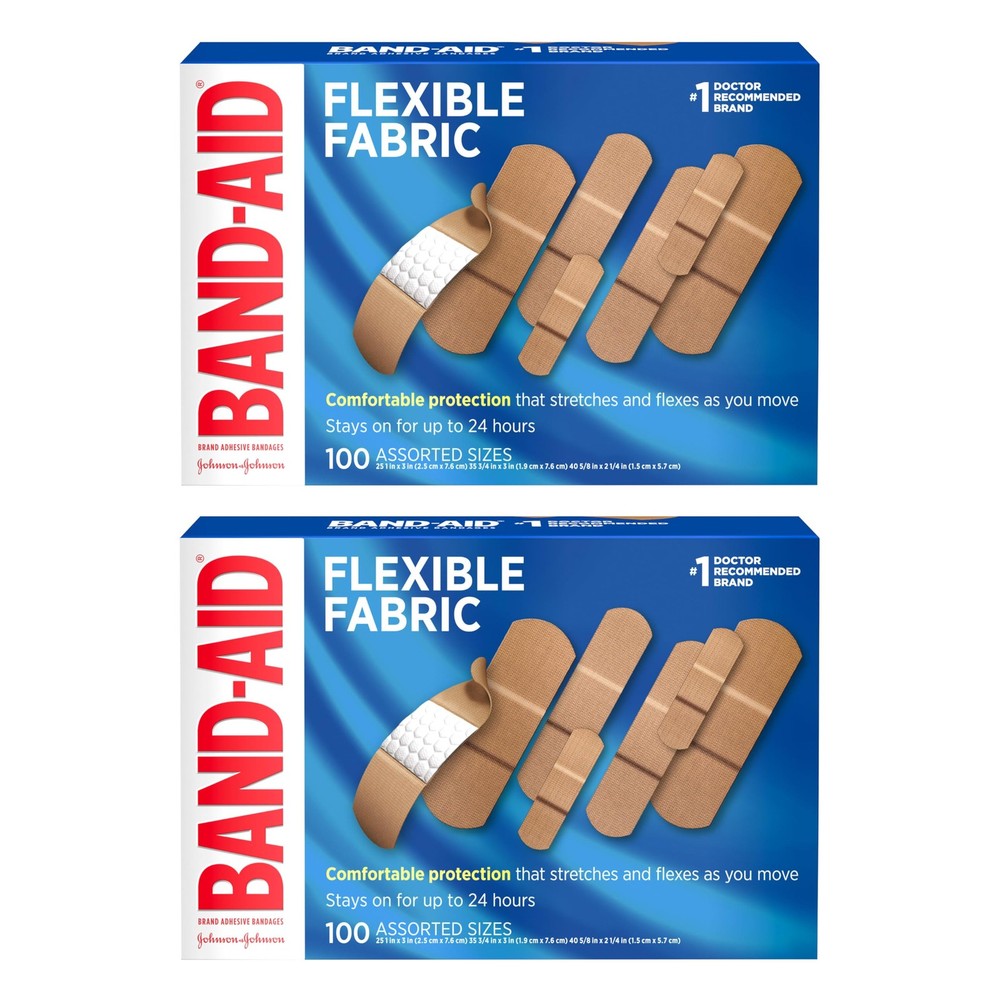 BAND-AID Brand Flexible Fabric Adhesive 100 Count (Pack of 2), All One Size