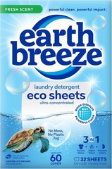 60 Loads Earth Breeze Laundry Detergent Sheets Fresh Scent Liquidless Soap 3in1