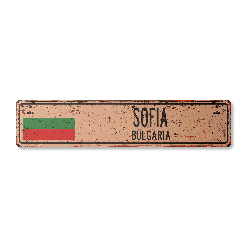 SOFIA BULGARIA Vintage Street Sign Bulgarian flag city country road wall rustic
