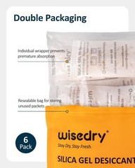 50g [6-PACK] Rechargeable Color-Changing Silica Gel Packets for Moisture Control