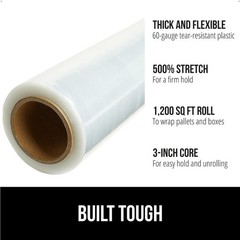 500% Stretch Film Heavy Duty Plastic, 1200ft Shrink Wrap Roll 17″ Puncture Re…