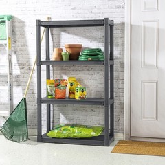 Sterilite Plastic Indoor Outdoor 4 Shelf Durable Shelving Unit, Gray, 3 Pack