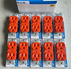 10 NEW EATON ARROW HART 15AMP 125V ISOLATED GROUND ORANGE DUPLEX RECEPTACLES LOT