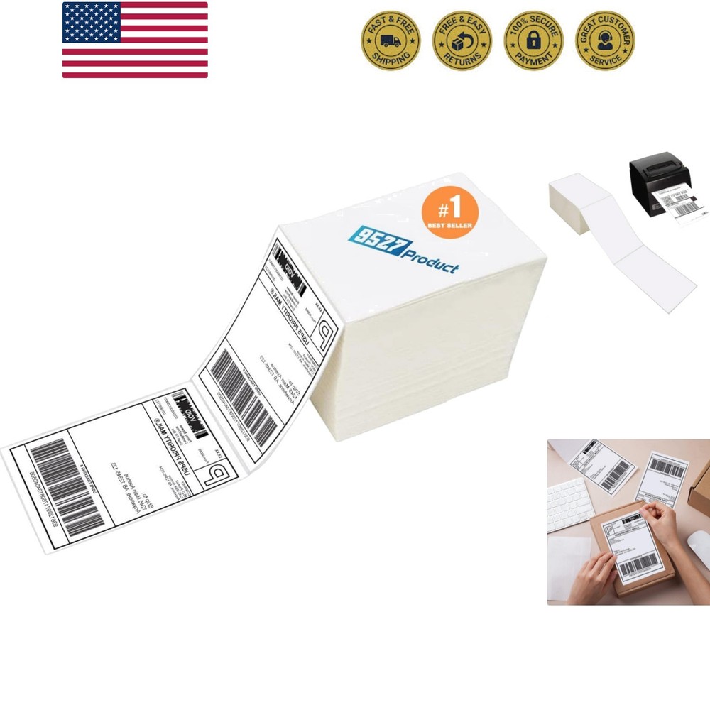 4 x 6 Thermal Labels – Pack of 100 Fanfold Labels for Direct Thermal Printer,…
