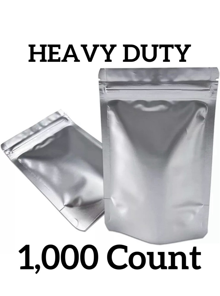 Mylar Bags (1,000 Count) | 5×8” Heavy Duty Silver Stand Up Resealable Pouch