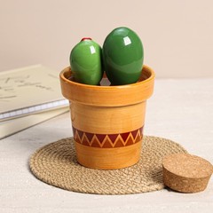 Sizikato 4pcs Porcelain Measuring Spoons with Base, Cute Cactus Shape