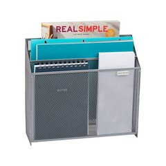 Vertical File Storage, Desktop Organizer, Wall Mount, Office, Metal Mesh, 12….