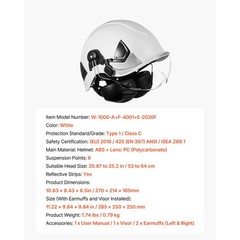 Industrial Safety Helmet with Visor and Earmuffs Adjustable Vented Hardhat