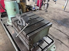 4′ x 11″ Radial Drill, Carlton, power elevation & clamp. Tilting Box Table.