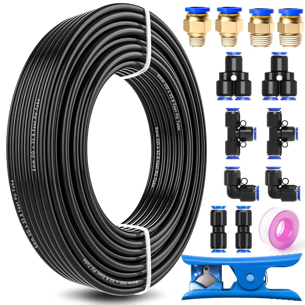 mxuteuk 5/16″ Air Line Tubing Kit,5/16 Inch(8mm) OD x (8mm) OD, Black