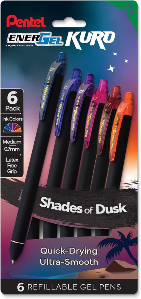 EnerGel Kuro Shades of Dusk, Retractable Liquid Gel Pen, Assorted Ink Colors,