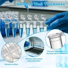 0.2ml-8-Strip PCR Tubes, Individual type with attached cap, flat-top Clear