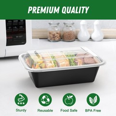 Dealusy 50 Pack (100-Piece) 24 oz Meal Prep Containers Reusable 24 oz, Black
