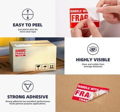 Fragile Stickers 1 Roll 500 2×3 Fragile Label Sticker Handle With Care Mailing