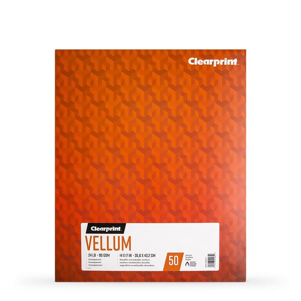 14×17 Inch Vellum Pad 24 lb 90 GSM 50 Sheets Transparent Tracing Paper