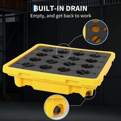 2X Drum Spill Containment Pallet with Drain Outlet, Leakproof Stackable Tray US