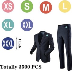3500 PCS Clothing Size Stickers XS, S, M, L, XL, XXL, XXXL, Multi Color