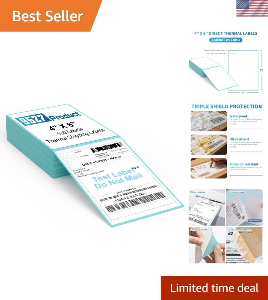 High-Quality 4×6 Fanfold Thermal Labels – 100 Shipping Labels with Blue Finish
