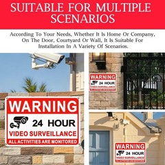 4 Pack Video Surveillance Signs, 8 x 12 Inch Aluminum Camera Signs, CCTV