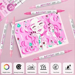 Pink Acrylic Paint Pens, Water Based 12 Colors Dual Tip Acrylic Paint Markers