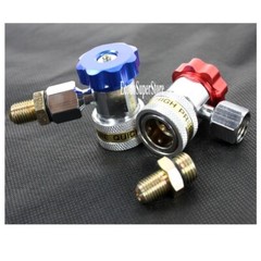 R410a R134a R12 R22 4 Way Valve Manifold Gauge + 4 Hoses Quick Adapter HVAC Kit