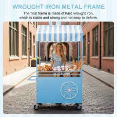 Candy Cart with Lockable Wheels Mobile Food Display Stand Dessert Cart W/ Canopy