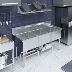 78 in. x 30 in. Stainless Steel Three Compartment Sink with 24 in. x 24 in. x 14