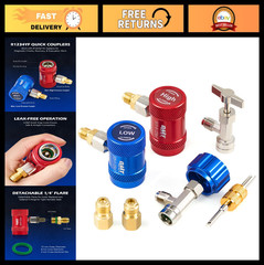 R1234yf Quick Couplers Set – Adapter Tool Kit with Self-Sealing Tap & Valve Core