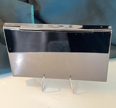 Vintage Metal Business Card Holder Case Silver Tone w/ Textured Black