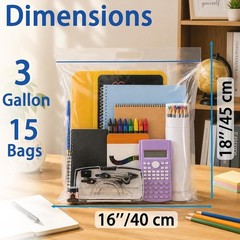 3 Gallon Clear Zipper Storage Bag 16″x18″ 4mil Heavy Duty w/ Handle