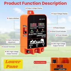 9J Electric Fence Charger Energizer, 9 Joules 400 Acres, AC DC 2 in 1 Powered Su