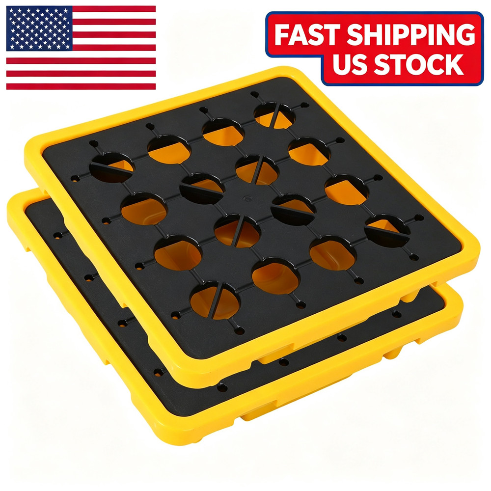 Heavy Duty Spill Containment Pallet 2-Pack Leakproof Detachable Tray Drum Yellow