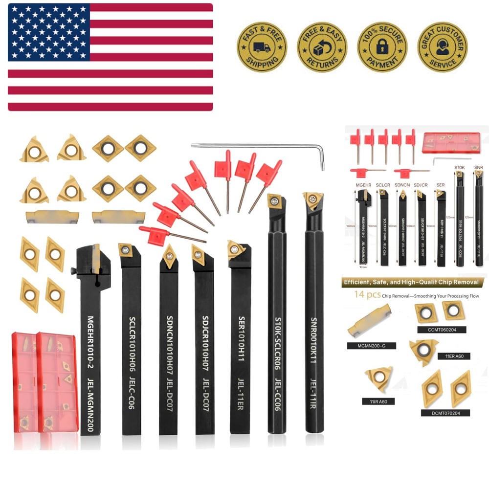Indexable Lathe Turning Tool 21Pcs Kit 3/8” 10mm Shank 7Pcs Metal Lathe Tool…