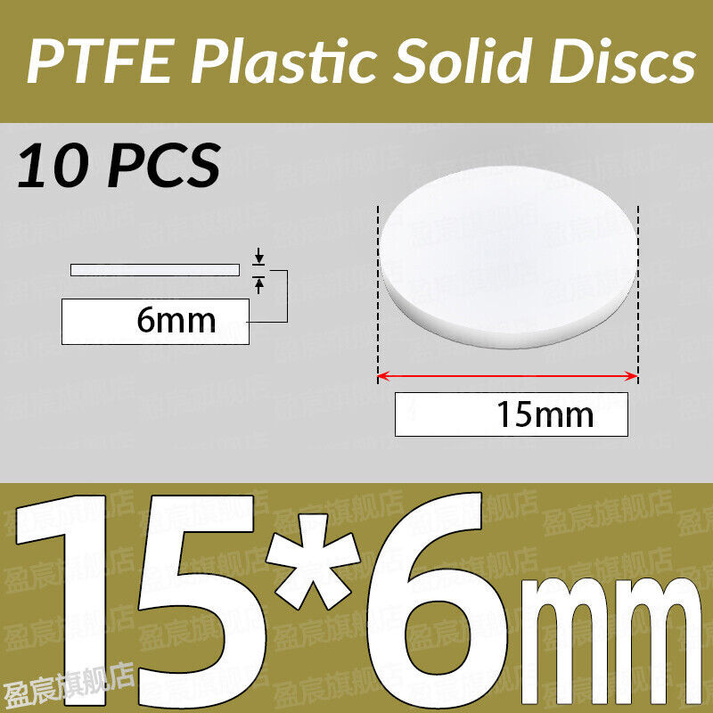 Dia 15-100mm THICK 6mm PTFE Plastic Solid Discs Flat Round Pad Sealed Cushioning