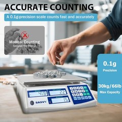 Industrial Counting Scale 66lb/30kg 0.1g lb/kg/g Digital 30kg 0.1g, blue