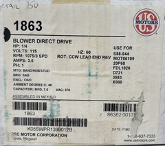 US Motors 1863 1/4HP Direct Drive Fan & Blower Motor