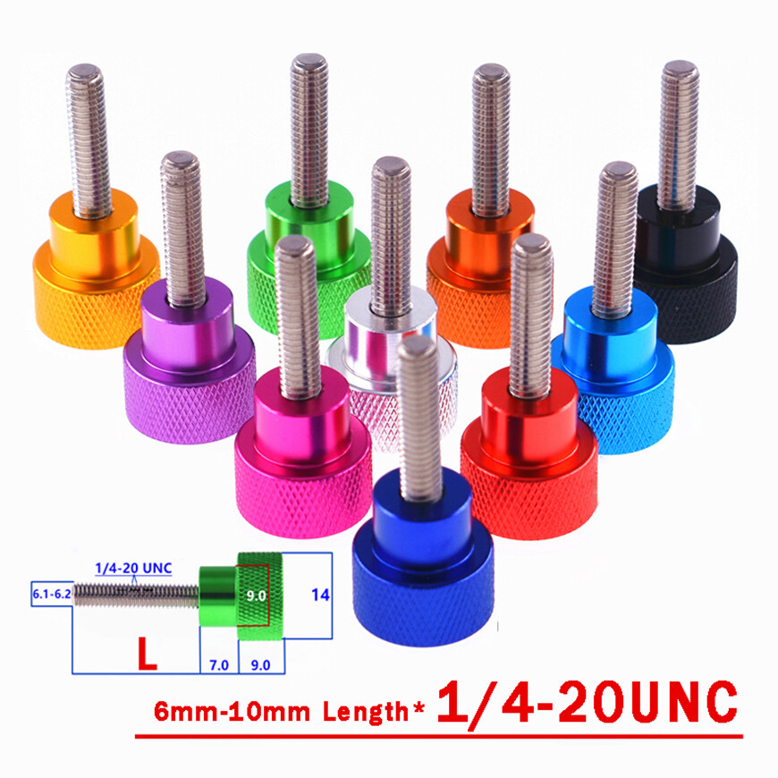 UNC 1/4-20 Aluminum +Stainless Steel Knurled Thumb Screw Bolts 6mm-100mm Length