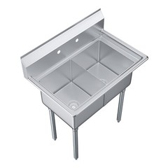 22 in. x 34 in. Stainless Steel Two Compartment Sink. 14in x 16 in x 11 in Bowls
