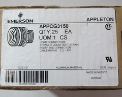 25-PACK APPLETON APP CG-3150 1/2″ ALUMINUM STRAIGHT CORD CONNECTORS .312-.437