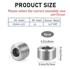 5 PCS 3/8″ NPT Male Pipe Plug Stainless Steel Pipe Plug Fitting Set Hex Counter