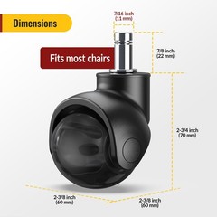 HOLKIE Office Chair Wheels Replacement 11x22mm Universal Fit 2 Inch Black