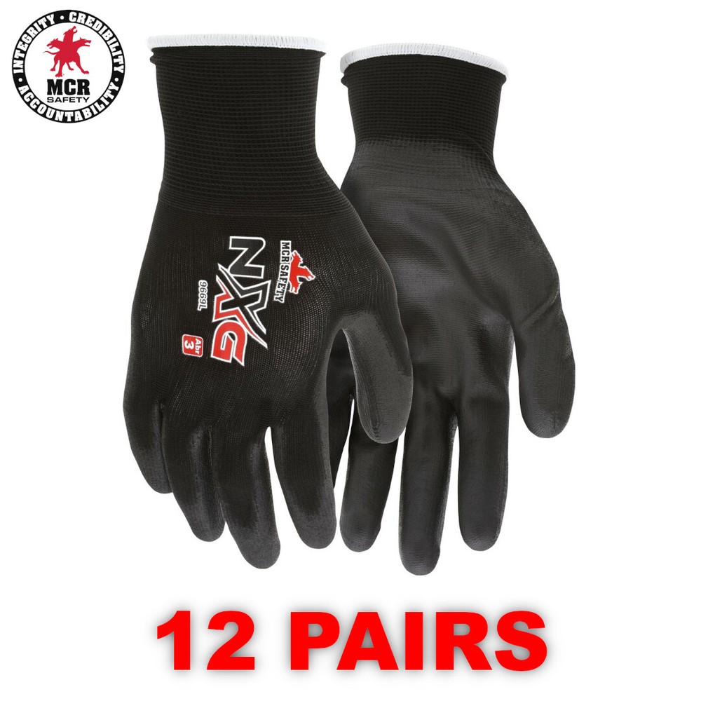 MCR Safety 9669 PU Black Nylon Coated Palm Gloves (Sizes: M-XL) – 12 PAIRS