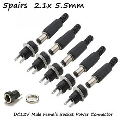 5 Pair DC 12V Male Female Socket Panel Mount Barrels Jack Plug Power Connector F