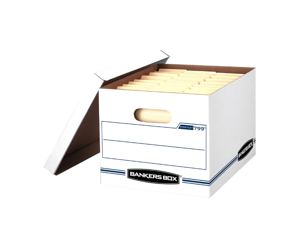 Bankers Box Basic Duty Letter/Legal File Storage Box with Lids, 10 Pack, White C