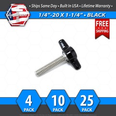 1/4″-20 x 1-1/4″ Thumb Screw Stainless Steel – Black Tee / Wing Knob – USA
